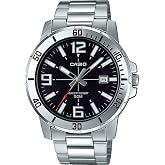 Casio MTP-VD01D-1BV Men's Enticer Stainless Steel Black Dial Casual Analog Sporty Watch, Silver, 48×42×10.7mm, Quartz Movement