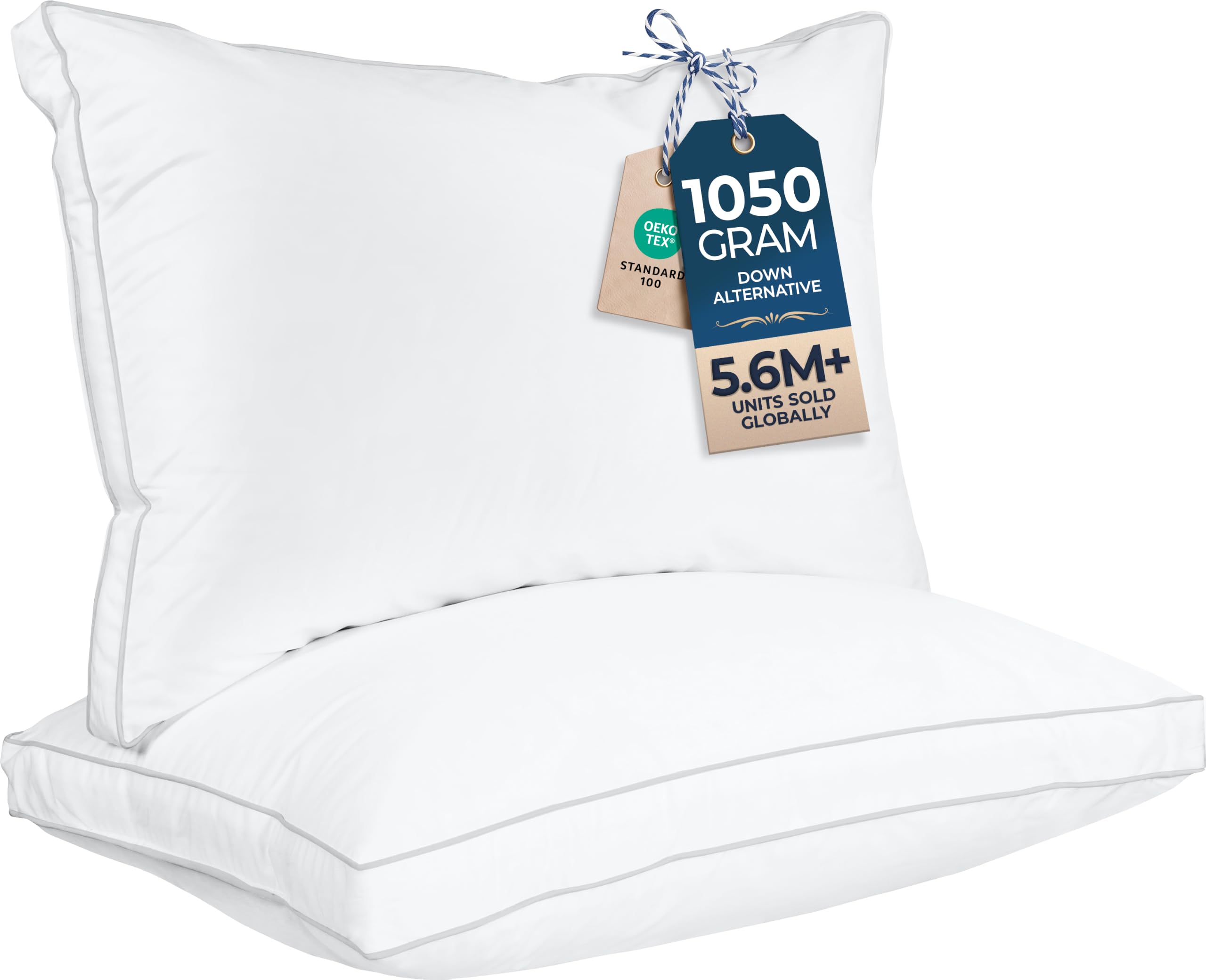 Utopia Bedding 거싯 베개 (2팩) 프리미엄 품질 침대 베개 - 사이드 백 슬리퍼 - 화이트 거싯 - 퀸 | 수면을 위한 면 혼방 다운 대체 베개, 똑바로 자는 사람, 옆으로 자는 사람, 엎드려 자는 분들을 위한