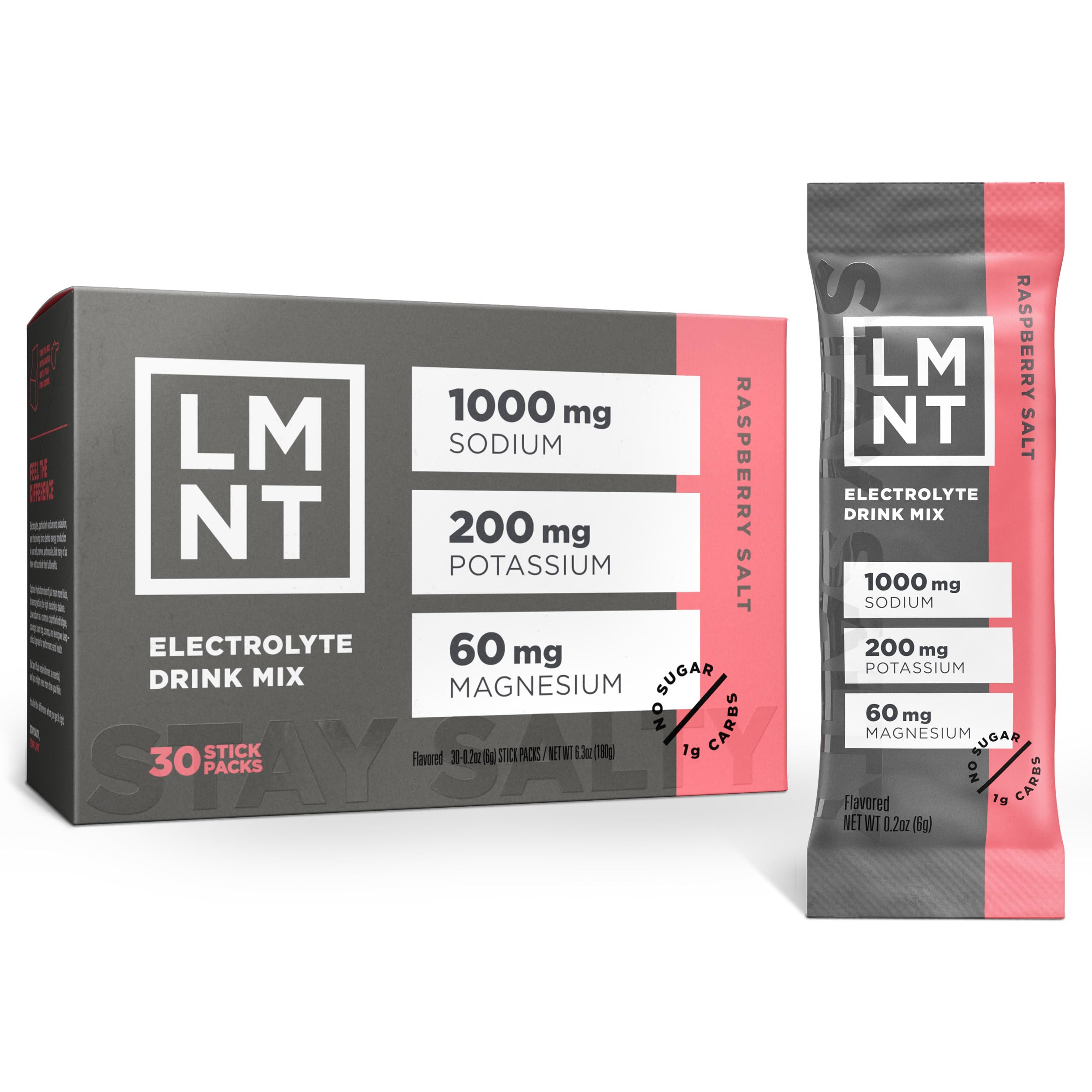 LMNT 케토 전해질 파우더 패킷 | 팔레오 하이드레이션 파우더 | 설탕 무첨가, 인공 성분 무첨가 | 라즈베리 소금 | 스틱 30팩