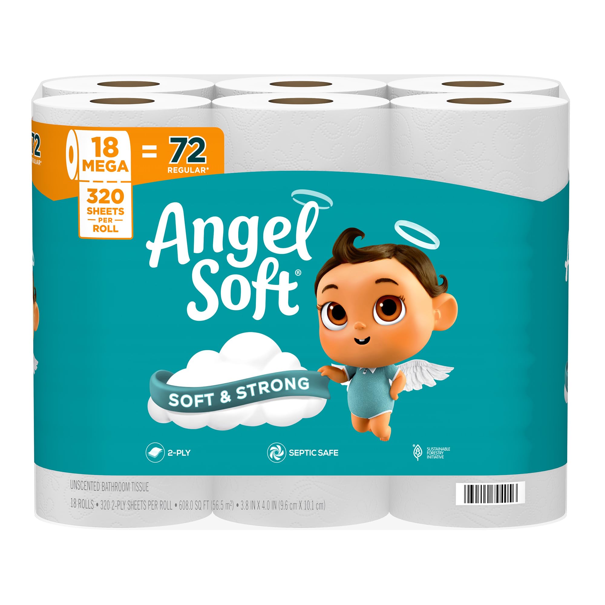 Angel Soft 화장지, 메가 롤 18개 = 레귤러 롤 72개, 부드럽고 튼튼한 화장지 | Toilet Tissue