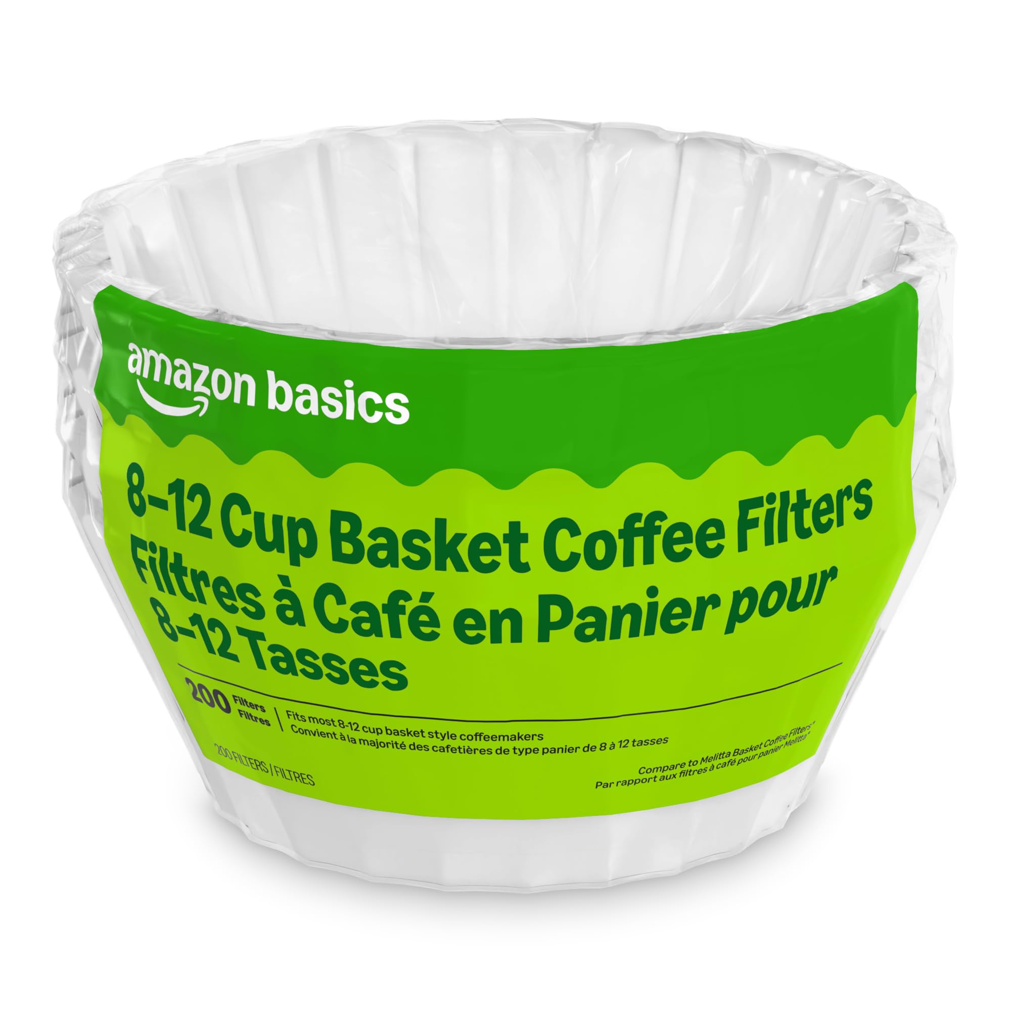 Amazon Basics 바스켓 커피 필터, 8-12컵 커피 메이커용, 화이트, 200개, 포장은 다를 수 있음