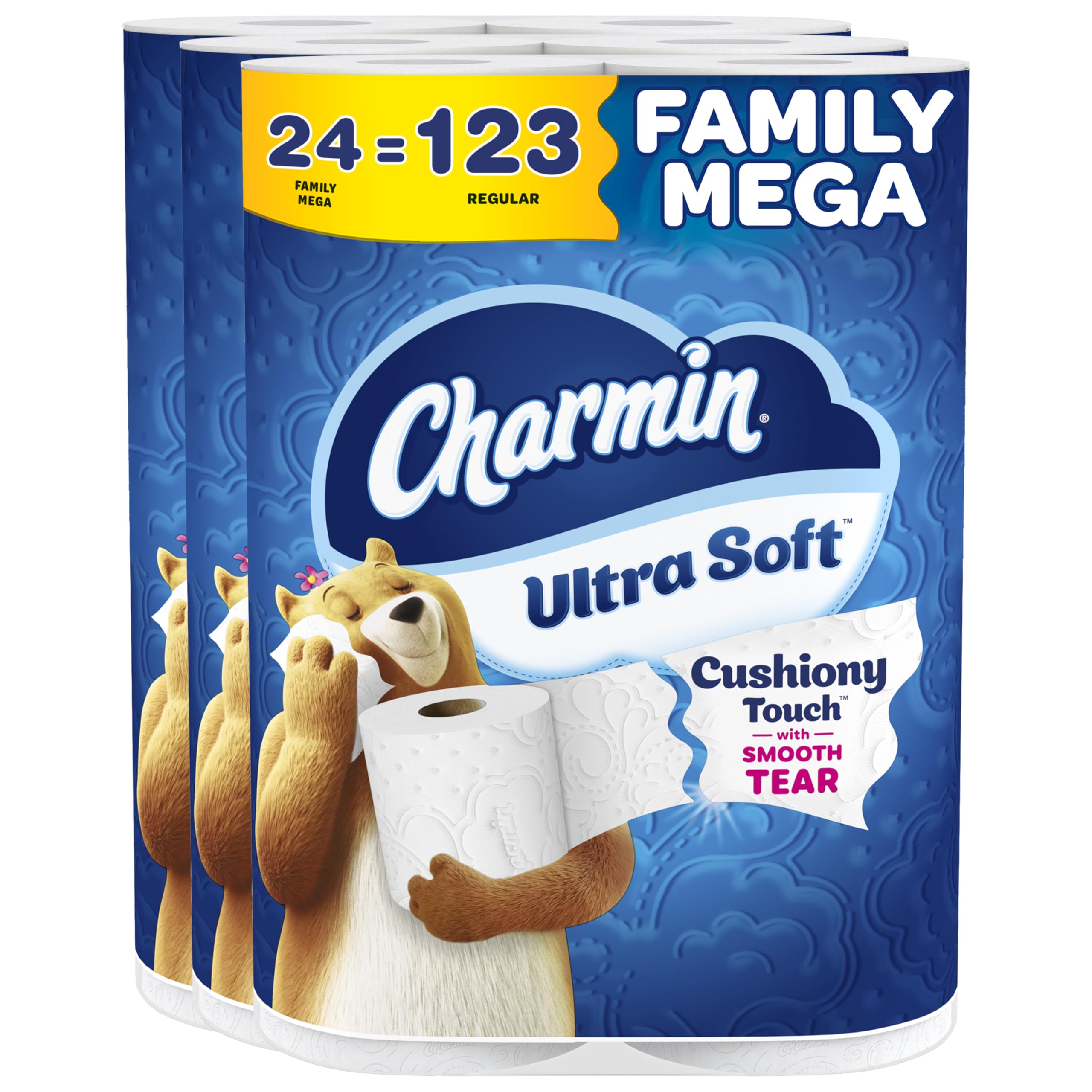 Charmin 울트라 소프트 쿠션 터치 화장지, 패밀리 메가 롤 24개 = 일반 롤 123개
