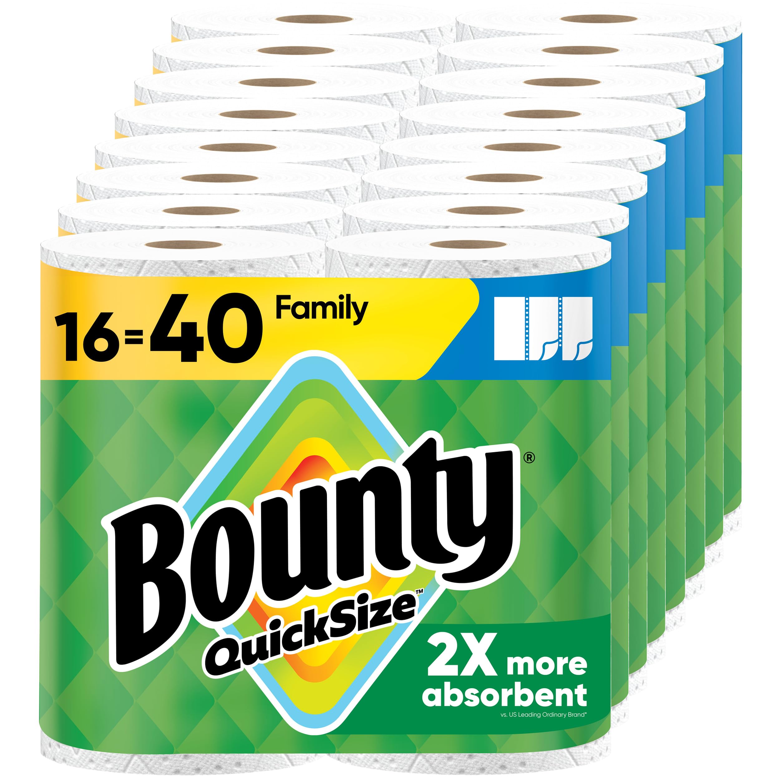Bounty 퀵 사이즈 페이퍼 타월, 화이트, 패밀리 롤 16개 = 레귤러 롤 40개(포장은 다를 수 있음)